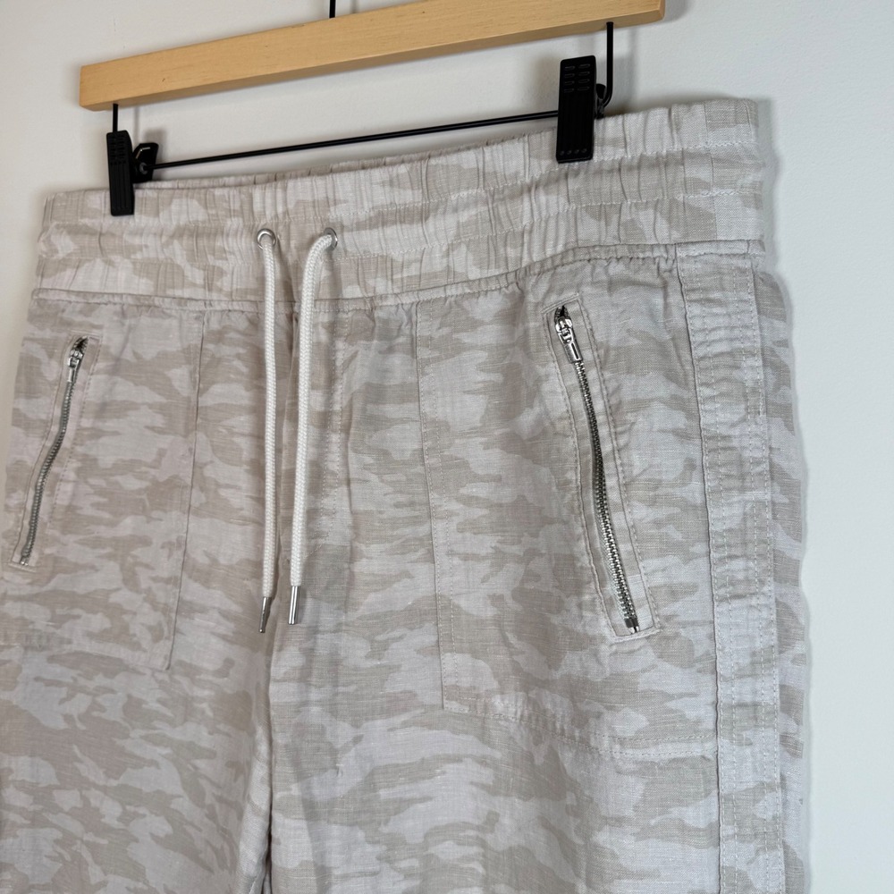 Athleta Cabo Tide Linen Jogger Pants Women's 12 Camo Zipper Pockets Drawstring - Picture 3 of 6